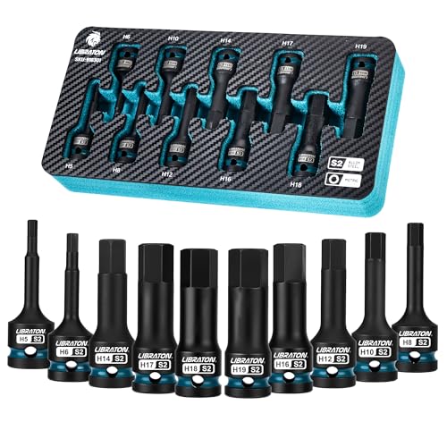 LIBRATON Schlag Hex Bit Steckschlüssel Set, 1/2” Kraft, S2-Stahl, 10-tlg Schlag-Sechskant-Bit-Steckschlüsselsatz H5-H19, Hex-Steckschlüssel, XPE-Aufbewahrung, Autoreparatur von LIBRATON