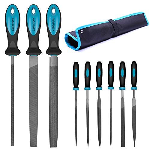 LIBRATON Feilen Set, Werkstattfeile Satz 9 tlg. Feilenset Metall Set Feilensatz inkl. Flachfeile Halbrundfeile Rundfeile Nadelfeile für Werkstatt, Schreinern, Heimwerken von LIBRATON