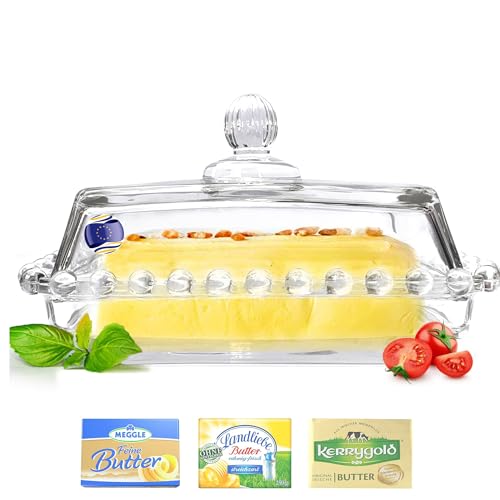 LIBRNTY Butterdose aus glas,Deckel Glas Butterhalter,Butter Box Dose,Hygienische Butterdose aus Glas,klare Butterschale mit Deckel und Griff,Butter Dish ist BPA-frei,Butterglocke für Küchen von LIBRNTY