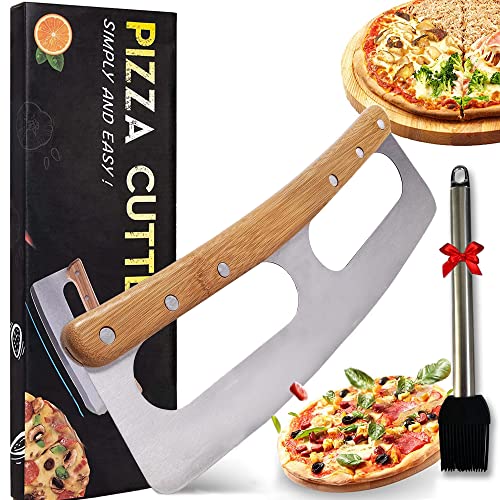 LIBRNTY Pizzaschneider,Pizza wiegemesser,Pizzaschneider axt,Pizza slicer,scharfe Edelstahl Klinge & robuster Griff,Pizza Cutter inkl Klingenschutz,Holzgriff -Schnelles und gleichmäßiges Schneiden von LIBRNTY