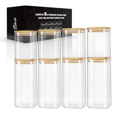 LIBWYS 8er Set Vorratsgläser mit Deckel Eckig Vorratsdose Glas - in 2 Größen: 1000 ml; 600ml von LIBWYS