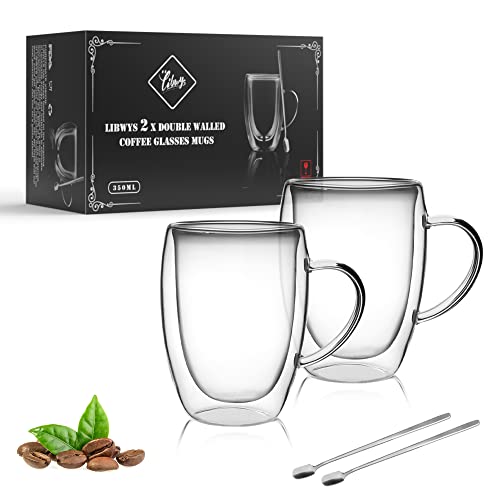 LIBWYS Doppelwandige Kaffeegläser 2x350ml mit Löffel, Cappuccino Latte Teetassen mit Griff, Hitzebeständige Kaffeetassen Trinkgläser LIBWYS Doppelwandige Kaffeegläser 2x350ml mit Löffel, Cappuccino Latte Teetassen mit Griff, Hitzebeständige Kaffeetassen Trinkgläser von LIBWYS