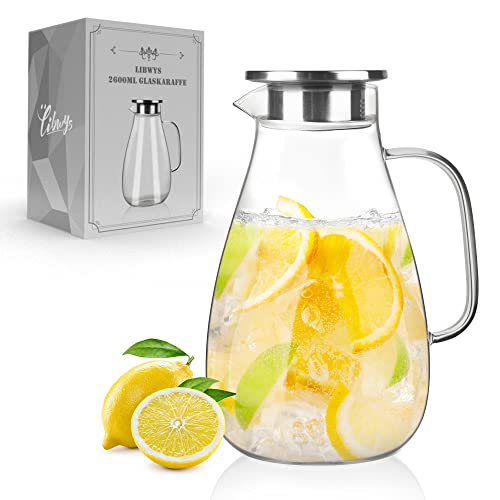LIBWYS Glaskaraffe mit Deckel 2600ml - Wasserkaraffe aus Borosilikatglas, Karaffe Glas Wasserkrug Getränkekaraffe für DIY Getränke, Saft, Milch, Tee von LIBWYS