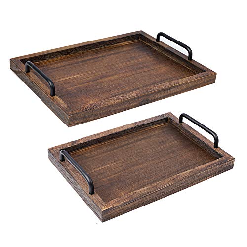 LIBWYS Holz Serviertablett mit Griff, 2 Stück Dekorativ Rechteckig Holz Servier Tablett für Frühstück, Couchtisch/Butler (Groß 40x30x3.2CM, Klein 34x24x3.2CM) von LIBWYS