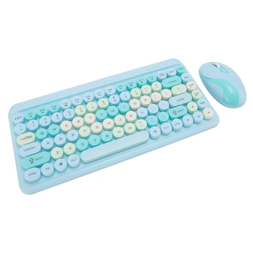 LICAEVEY Ruhige Kabellose Tastatur und Mauskombination, Slim Retro Round KeyCap 2.4G -Set - Stummer Betrieb für Zuhause, Büro, PC, Desktop, Laptop (Nebelblau) von LICAEVEY