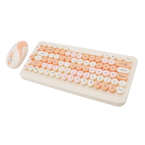 LICAEVEY Ruhige Kabellose Tastatur und Mauskombination, Slim Retro Round KeyCap 2.4G -Set - Stummer Betrieb für Zuhause, Büro, PC, Desktop, Laptop (ORANGE) von LICAEVEY