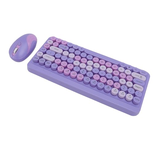 LICAEVEY Ruhige Kabellose Tastatur und Mauskombination, Slim Retro Round KeyCap 2.4G -Set - Stummer Betrieb für Zuhause, Büro, PC, Desktop, Laptop (PINK) von LICAEVEY