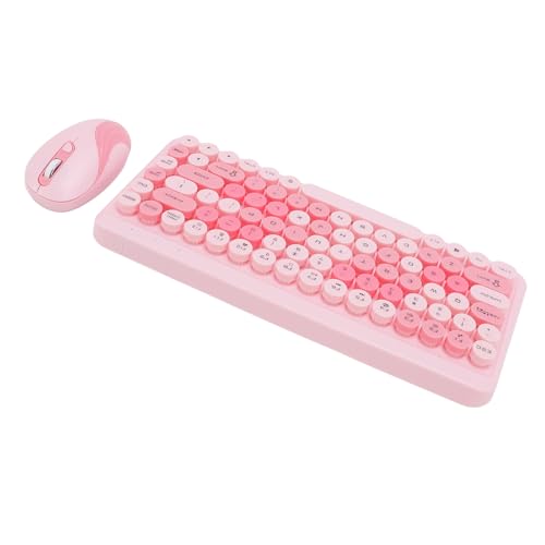 LICAEVEY Ruhige Kabellose Tastatur und Mauskombination, Slim Retro Round KeyCap 2.4G -Set - Stummer Betrieb für Zuhause, Büro, PC, Desktop, Laptop (Rauchiges lila) von LICAEVEY