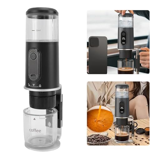 LICAEVEY Tragbare Kaffeemaschine, Reisekaffeemaschine, 100 Ml, Leichte 550 G, Tragbares Design mit Typ -C -Aufladung für Wanderfischereipicknicks und Arbeitsplatzbrauen (BLACK) von LICAEVEY