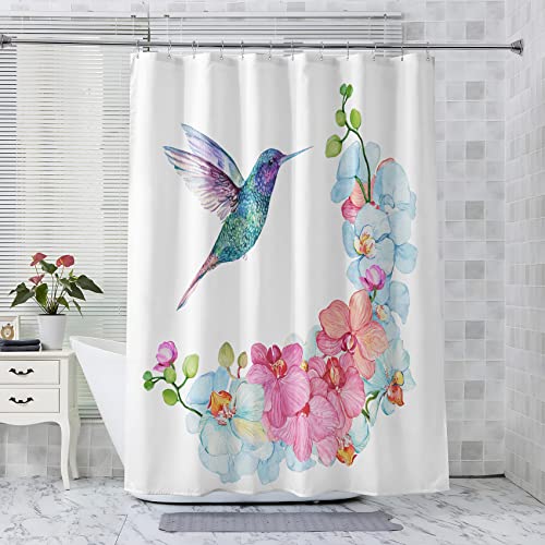 LICAPE Duschvorhang 120x180 cm, Duschvorhang Kolibri, Blumen Duschvorhang mit 12 Haken, Badevorhang Waschbar Textil Shower Curtains für Dusche und Badewanne von LICAPE