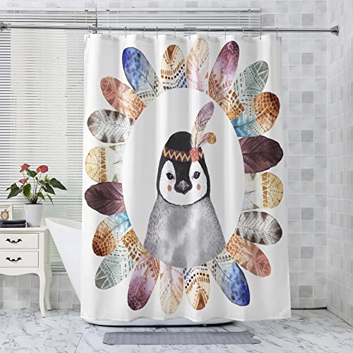 LICAPE Duschvorhang 180x180cm Anti-Schimmel, Duschvorhang Pinguin, Feder Duschvorhang mit 12 Plastik Haken, Badevorhang Waschbar Textil Shower Curtains für Dusche und Badewanne von LICAPE