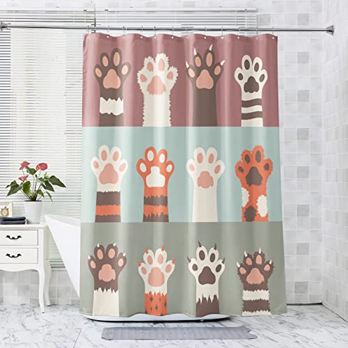 LICAPE Duschvorhang 180x200 cm, Duschvorhang Katze, Duschvorhang Katzenpfote Duschvorhang mit 12 Plastik Haken, Badevorhang Waschbar Textil Shower Curtains für Dusche und Badewanne von LICAPE