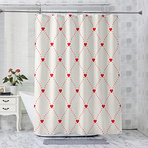 LICAPE Duschvorhang 240x200, Duschvorhang Gitter, Rotes Herz Duschvorhang mit 12 Plastik Haken, Badevorhang Waschbar Textil Shower Curtains für Dusche und Badewanne von LICAPE