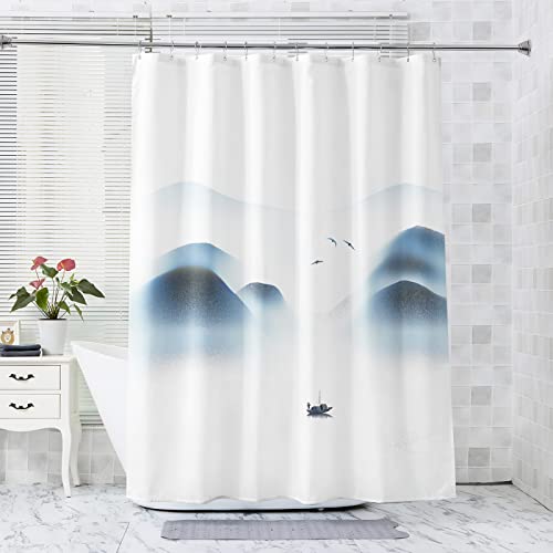 LICAPE Duschvorhang 240x200 cm, Duschvorhang Orientalisch, Duschvorhang Boot Berg Duschvorhang mit 12 Plastik Haken, Badevorhang Waschbar Textil Shower Curtains für Dusche und Badewanne von LICAPE