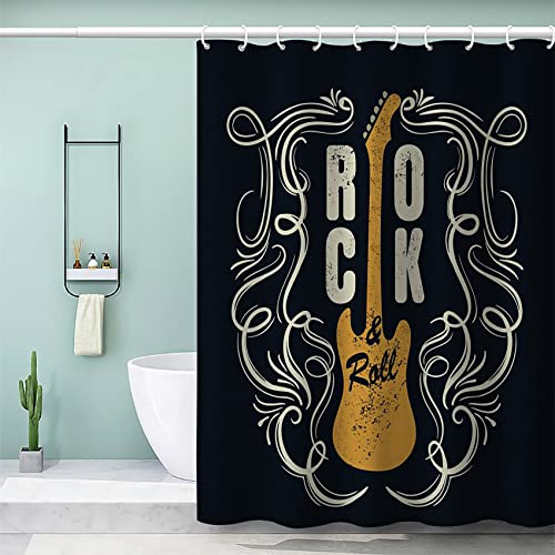 LICAPE Duschvorhang Rock n Roll, Duschvorhang 120x180 cm, Musik Schwarz Duschvorhang mit 12 Plastik Haken, Badevorhang Waschbar Textil Shower Curtains für Dusche und Badewanne von LICAPE