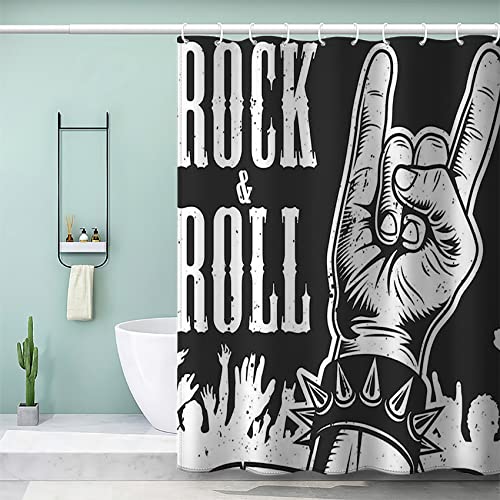 LICAPE Duschvorhang Rock n Roll, Duschvorhang Antischimme 90x180, Musik Schwarz und Weiß Duschvorhang mit 12 Plastik Haken, Badevorhang Waschbar Textil Shower Curtains für Dusche und Badewanne von LICAPE