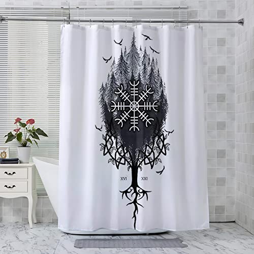 LICAPE Duschvorhang Viking, Duschvorhang 120x180 cm, Baum Duschvorhang mit 12 Plastik Haken, Badevorhang Waschbar Textil Shower Curtains für Dusche und Badewanne von LICAPE