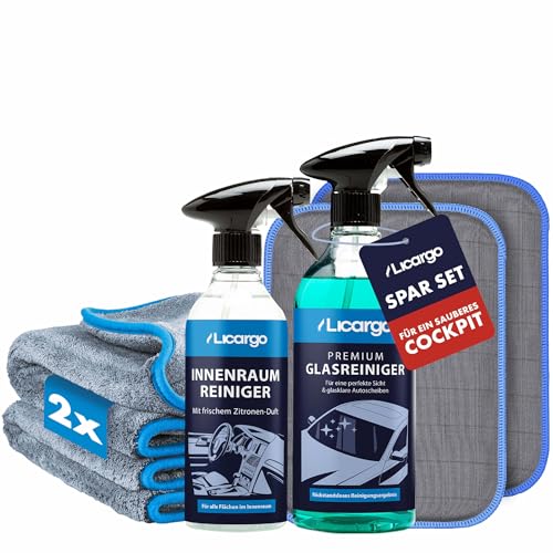 LICARGO® Autopflege Set komplett – 8-teiliges Premium Auto Reinigungsset mit Glasreiniger, Innenraumreiniger, Kunststoffpflege, Mikrofaser Poliertüchern & Carbon Scheibenpads – Profi Zubehör Auto von LICARGO