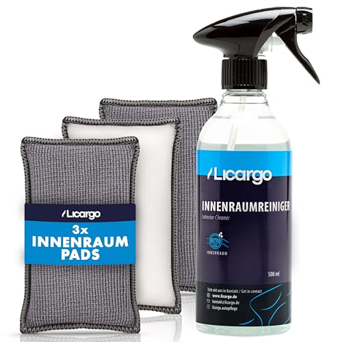 LICARGO® Innenraumreiniger (500ml) & 3X Innenraum Pads - Cockpit Reiniger pH neutral - porentiefe Reinheit für Kunststoff, Polster, Leder von LICARGO