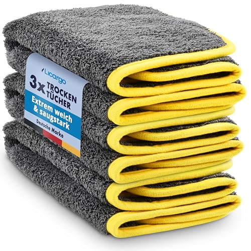 LICARGO Mikrofasertücher Auto 3 Stück 600 GSM 40x40 - saugstark & weich - Poliertuch Lackpflege Microfasertuch Autopflege, Mikrofasertuch & Auto Trockentuch - Mikrofaser Poliertücher Gelb von LICARGO