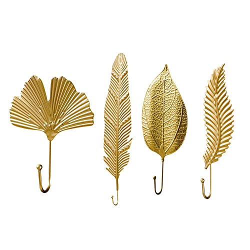 4 Stück Kleiderhaken Gold, Kleiderhaken Wand Handtuchhaken Vintage Blatt Garderobenhaken Wandhaken dekorative Haken Blattform Metall Kleiderhaken, Gartenhaken Dekorativen Haken für Badezimmer Küche von LICHENGTAI