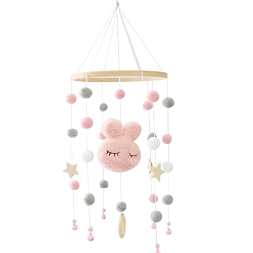 LICHENGTAI Baby Windspiel Krippe mit Filzbällen, Babybett Mobile Windspiel 3D Häschen Mobile Babybett Dekor Ornament Kinderzimmer Hängende Bettglocke Geschenk für Baby Mädchen Jungen von LICHENGTAI