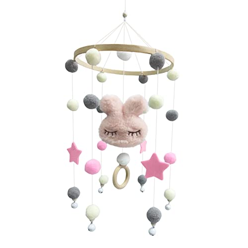 LICHENGTAI Baby Windspiel Krippe mit Filzbällen, Babybett Mobile Windspiel 3D Häschen Mobile Babybett Dekor Ornament Kinderzimmer Hängende Bettglocke Geschenk für Baby Mädchen Jungen von LICHENGTAI