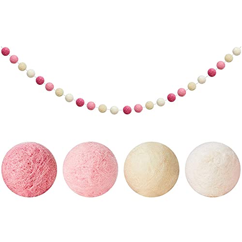 Filzkugel Girlande, Filz Pom Poms Girlanden Bunte Filz Kugel Girlanden 24 Bälle Wolle Filz Ball Girlande für Wand Party Dekor Christbaum Schmuck, Rosa-Weiß von LICHENGTAI