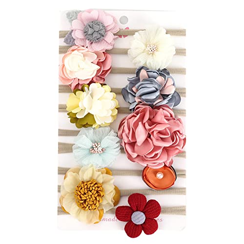 LICHENGTAI 10 Stück Stirnband Baby Mädchen Blumen Stirnbänder Neugeborene Haarschmuck Elastisch Baby Taufe Stirnband Niedlich Kleinkinder Blumenband für Geschenke und Partys von LICHENGTAI