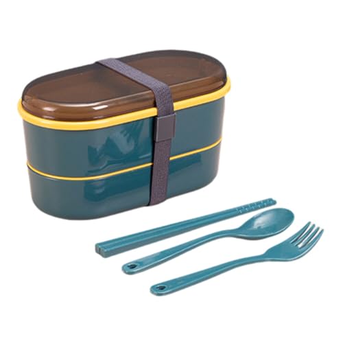 LICHENGTAI 2 Lagen Lunchbox für Kinder Erwachsene, Auslaufsicher Brotdose Frühstücksbox Bento Box mit 3 Fächern und Besteck, Mikrowellengeeignet & BPA-frei Snackbox für Schule Arbeit Picknick Reisen von LICHENGTAI