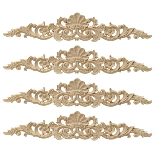 LICHENGTAI 4 Stück Holz Geschnitzter Aufkleber Holzornamente Lange Holzschnitzerei Applikation Holz Schnitzerei Deko für Möbel Holzschnitzerei Applique Ornament Holz Möbel Wanddeko von LICHENGTAI