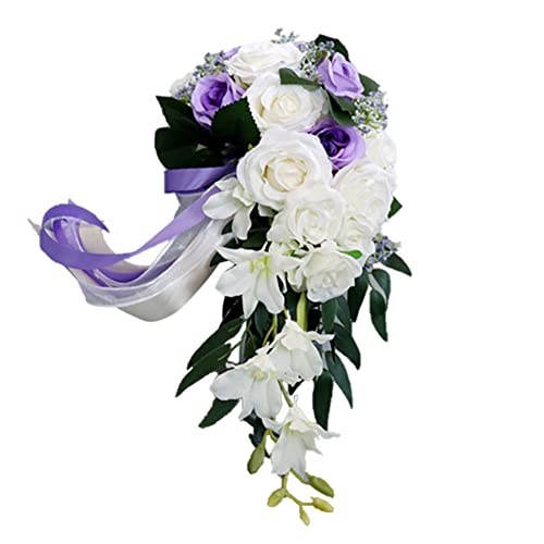 LICHENGTAI Brautsträuße Brautstrauss Wasserfall Handgemachte Brautstrauß Künstlich Blumenstrauß künstlich Rosen Hochzeit Blumen Brautjungfer Blumensträuße for Dekoration Zuhause Garten Party von LICHENGTAI