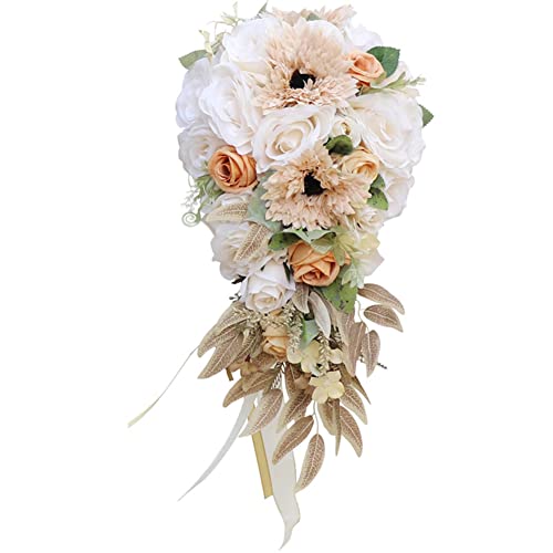 LICHENGTAI Brautsträuße Brautstrauss Wasserfall Kunstblumen Handwurf Blumenstrauß Lila Rosen Hochzeit Blumen Brautjungfer Blumensträuße für Hochzeit Partys Valentinstag-Wohnkultur von LICHENGTAI