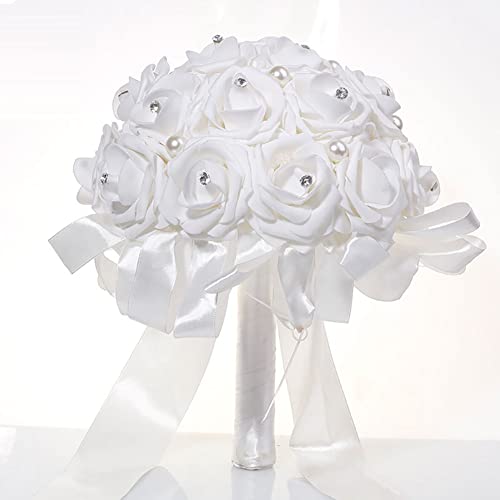 LICHENGTAI Brautstrauß Brautstrauss Hochzeit Hochzeitssträuße aus Kristallseide Brautstrauß Künstlich Handwurf Blumenstrauß künstlich Weiße Rose Seidenblumen Brautstrauß für Hochzeit Home Dekoration von LICHENGTAI