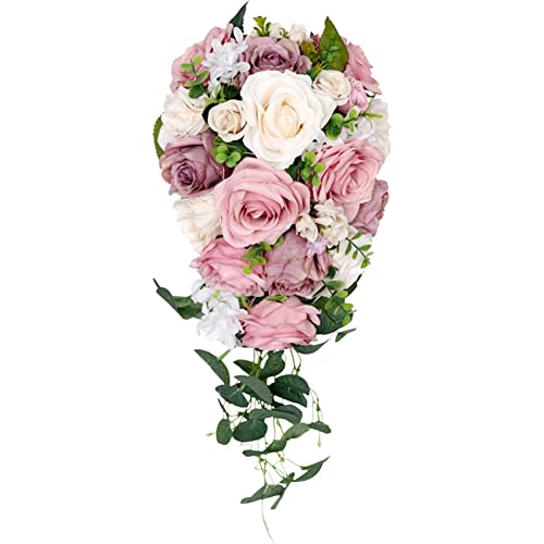 LICHENGTAI Brautstrauß Wasserfall Blumensträuße Handgemachter Romantischer Künstliche Rosenblüten Hochzeitsstrauß für Hochzeit Brautjungfer Hochzeitsdekoration Hochzeitsfeier Dekoration von LICHENGTAI