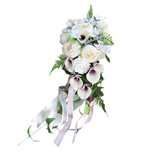 LICHENGTAI Handgemachter Brautsträuße Wasserfall Hochzeitsstrauß künstlich Handwurf Blumenstrauß Künstlich Rosen Brautjungfer Hochzeit Dekoration Blumensträuße von LICHENGTAI