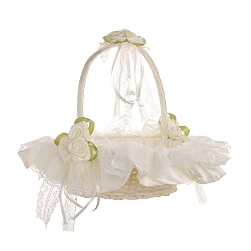 LICHENGTAI Hochzeit Blumenkorb Spitze Hochzeitskorb Blumenkörbchen Blumenkinderkörbchen Braut-Blumenkorb mit Schleife, für Hochzeitsfeier Blumenmädchen von LICHENGTAI