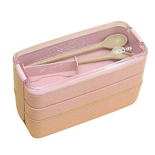 LICHENGTAI Lunchbox mit Fächern und Besteck für Kinder Erwachsene,3 Lagige Brotbox Vesperbox Brotdose Auslaufsicher Bentobox Lunchbox Snackbox Frühstücksbox Jausenbox für Schule Arbeit Picknick Reisen von LICHENGTAI