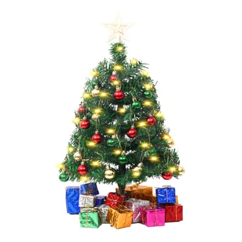 LICHENGTAI Mini Weihnachtsbaum, 45cm Künstlicher Tannenbaum Weihnachtsdeko mit LED Lichterketten Kleiner Künstlich Weihnachtsbaum Geschmückt Weihnachten Deko für Tisch Schreibtisch Zuhause Büro von LICHENGTAI