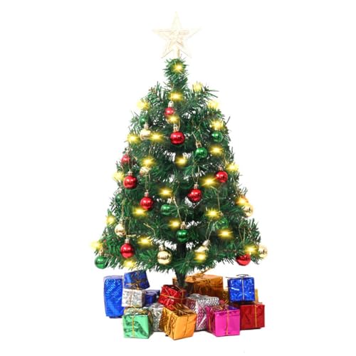 LICHENGTAI Mini Weihnachtsbaum, 60cm Künstlicher Tannenbaum Weihnachtsdeko mit LED Lichterketten Kleiner Künstlich Weihnachtsbaum Geschmückt Weihnachten Deko für Tisch Schreibtisch Zuhause Büro von LICHENGTAI