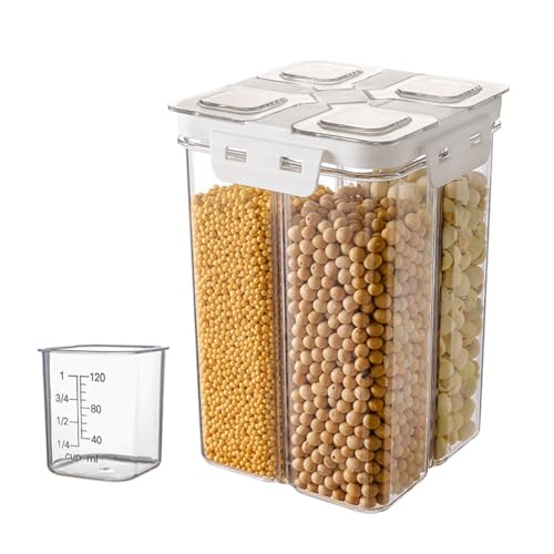LICHENGTAI Müsli Lebensmittelbehälter, 4 Fächer Vorratsdosen mit Deckel BPA freie Aufbewahrungsbox 2400ml Großes Fassungsvermögen Vorratsdosen für Aufbewahrung Snacks Kaffee Zucker von LICHENGTAI