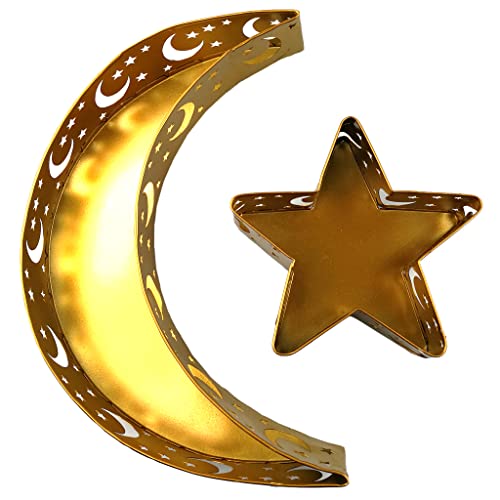 LICHENGTAI Ramadan Tablett Mond Geschirr Dessert Tablett Moon Star Essteller Tablett Eisen Mond Srar Dessert Teller Rustikaler Halbmond Tablett Gebäck Tablett Ramadan Dekorationen Servieren Geschirr von LICHENGTAI