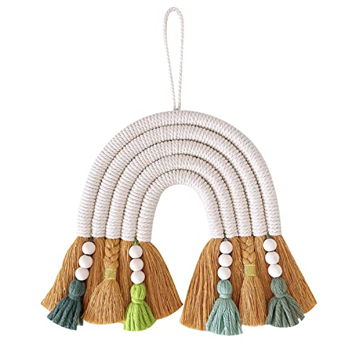 LICHENGTAI Regenbogen Wandbehang Hand Woven Makramee Wandteppich Boho Wanddeko Bunter Wandteppich Seil Gewebt Quaste Schlafzimmer Baby Kinderzimmer Wanddekoration von LICHENGTAI