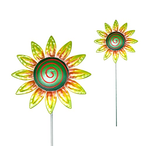 LICHENGTAI Sonnenblumen Gartenstecker, Metall Blumen Gartenpfähle Kopfschütteln Gartendeko Gänseblümchen Garten Stecker Ornamente Skulpturen für Terrasse Rasen Outdoor Garten von LICHENGTAI