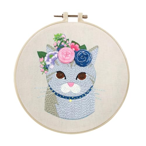 LICHENGTAI Sticken für Anfänger, Katze Muster Stickerei Werkzeugsatz DIY Handgemachte Katze Cross Stitch Embroidery Starter Kit für Erwachsene Anfänger von LICHENGTAI