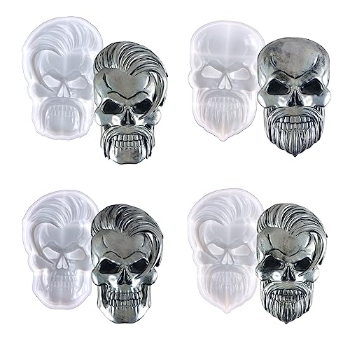 LICHENGTAI Totenkopf Epoxidharz Formen, 4 Stück Halloween Schädel Silikonform 3D Totenkopf Silikonformen Gießformen DIY Handwerk Dekoration für Haus Basteln Halloween Party von LICHENGTAI