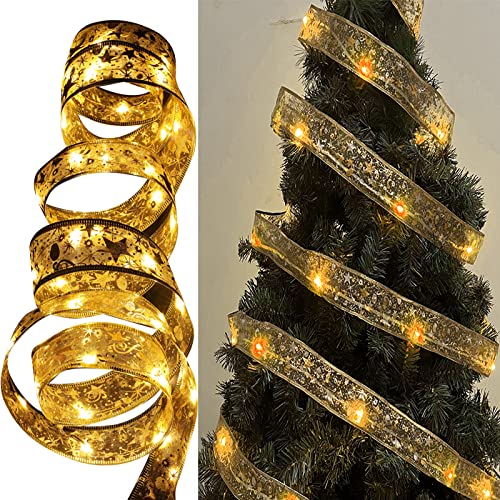 Weihnachtsband Lichter, Weihnachtsband Lichterkette mit 50 LED, 5M Weihnachts Lichterkette Glitzer Band Schleifen Lichter Für Party, Hochzeit, Urlaub, Innen Weihnachtsbaum Deko von LICHENGTAI