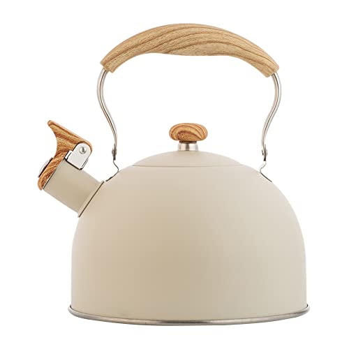 LICHENGTAI Wasserkessel Induktion Pfeifkessel aus Edelstahl Flötenkessel Retro Wasserkessel Teekessel Flötenkessel aus Edelstahl 2.5L für Gasherd Induktionsherd Herd Wasserkocher mit Griff, Beige von LICHENGTAI