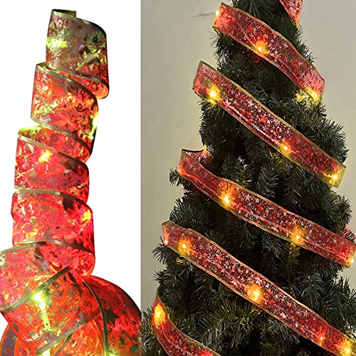 LICHENGTAI Weihnachtsband Lichter, Weihnachtsband Lichterkette mit 50 LED, 5M Weihnachts Lichterkette Glitzer Band Schleifen Lichter Für Party, Hochzeit, Urlaub, Innen Weihnachtsbaum Deko von LICHENGTAI