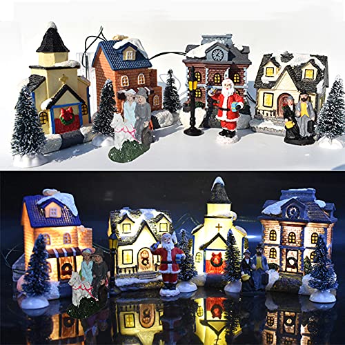 Weihnachtsdorf Mit Beleuchtung, Mini Weihnachtsdorf Glühenden Haus Ornament Tischbeleuchtung Haus Harz Handwerk Dekoration für zu Hause Urlaub Weihnachtsfeier Kinder Geschenk Wohnzimmer (10 Stück) von LICHENGTAI